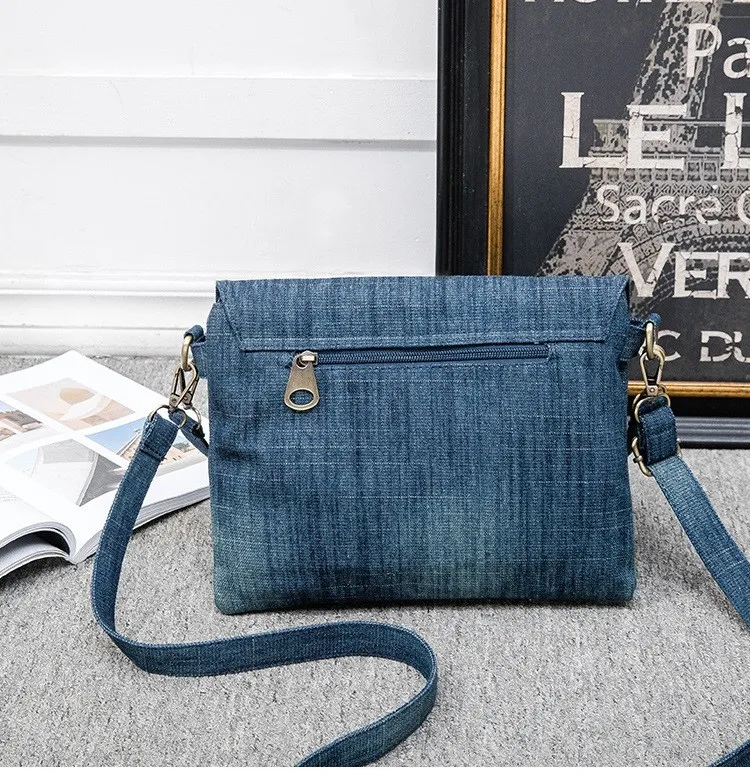 Casual Denim messenger bag for women Shoulder Crossbody Bag Multiple pockets ladies handbag Luxury design Female satchel blue