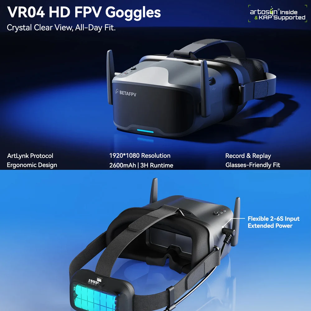Betafpv vr04 óculos fpv hd/versão analógica 4.5 Polegada tela lcd com antena/bateria para aquila20 fpv kit quadcopter