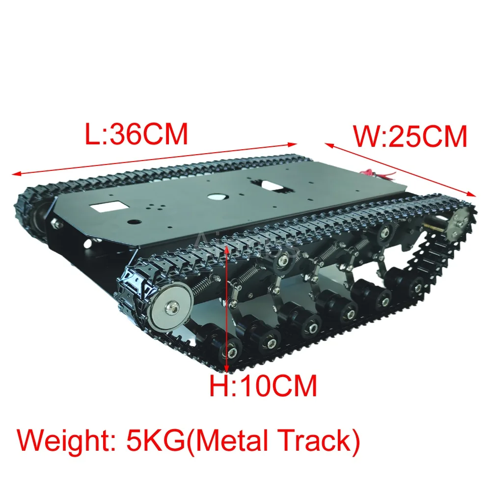 Chassis Robot Mobil Crawler Suspensi Logam Beban Aktual 12KG dengan Peredam Kejut, Motor DC 12V 2WD