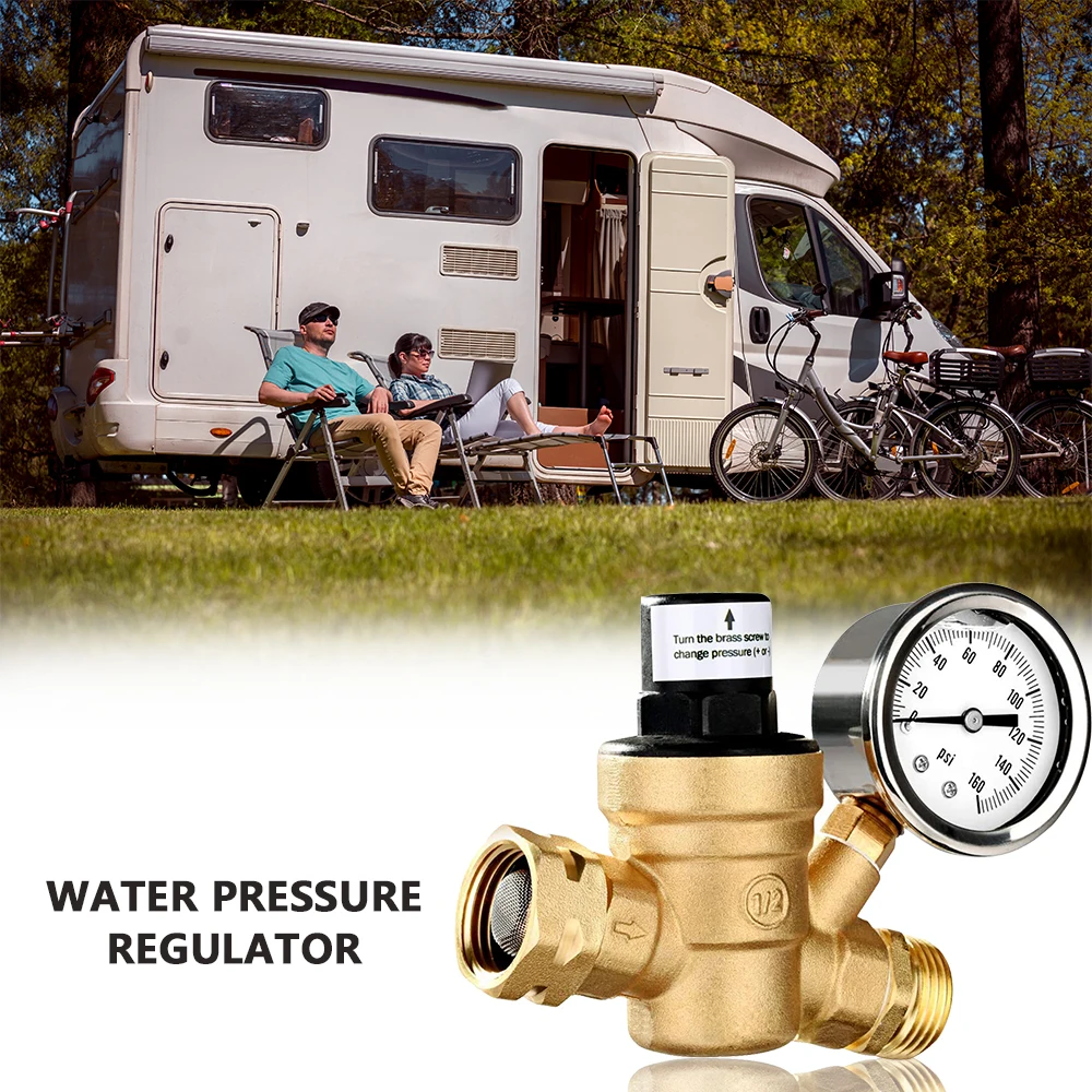 Water Pressure Regulator Valve Lead-Free Brass Adjustable Water Pressure Regulator Reducer with 0-160PSI Gauge