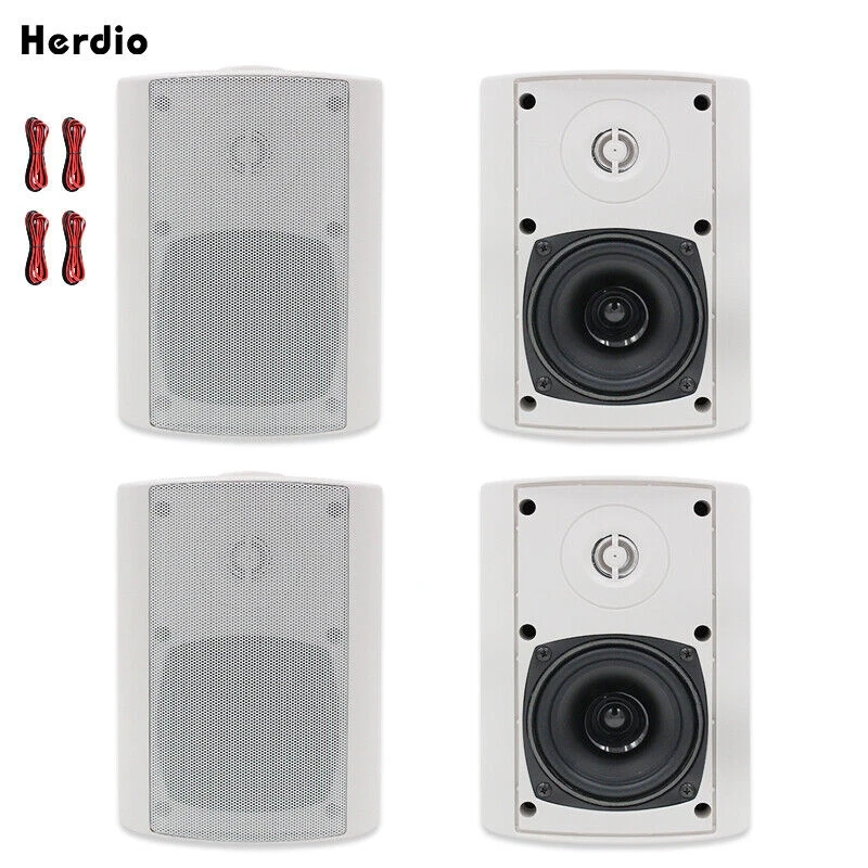 Herdio 4PCS Passive Outdoor Speakers Wired Waterproof 4'' 2-Way 400W Wall Mounted Speakers With Dome Tweeter For Patio Porch