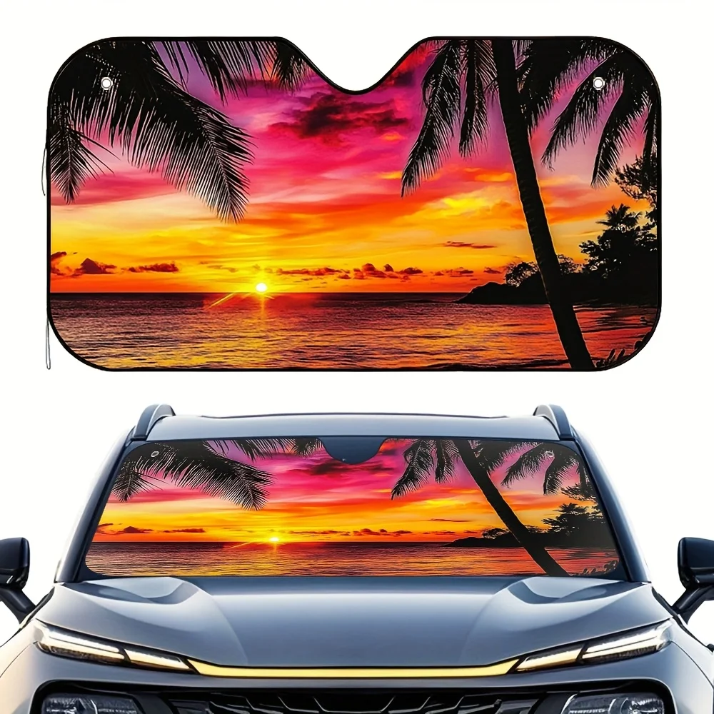 Pare-soleil de voiture Tropical Sunset Bliss, protection solaire rapide et efficace, garde la voiture au frais, idéal pour les trajets estivaux