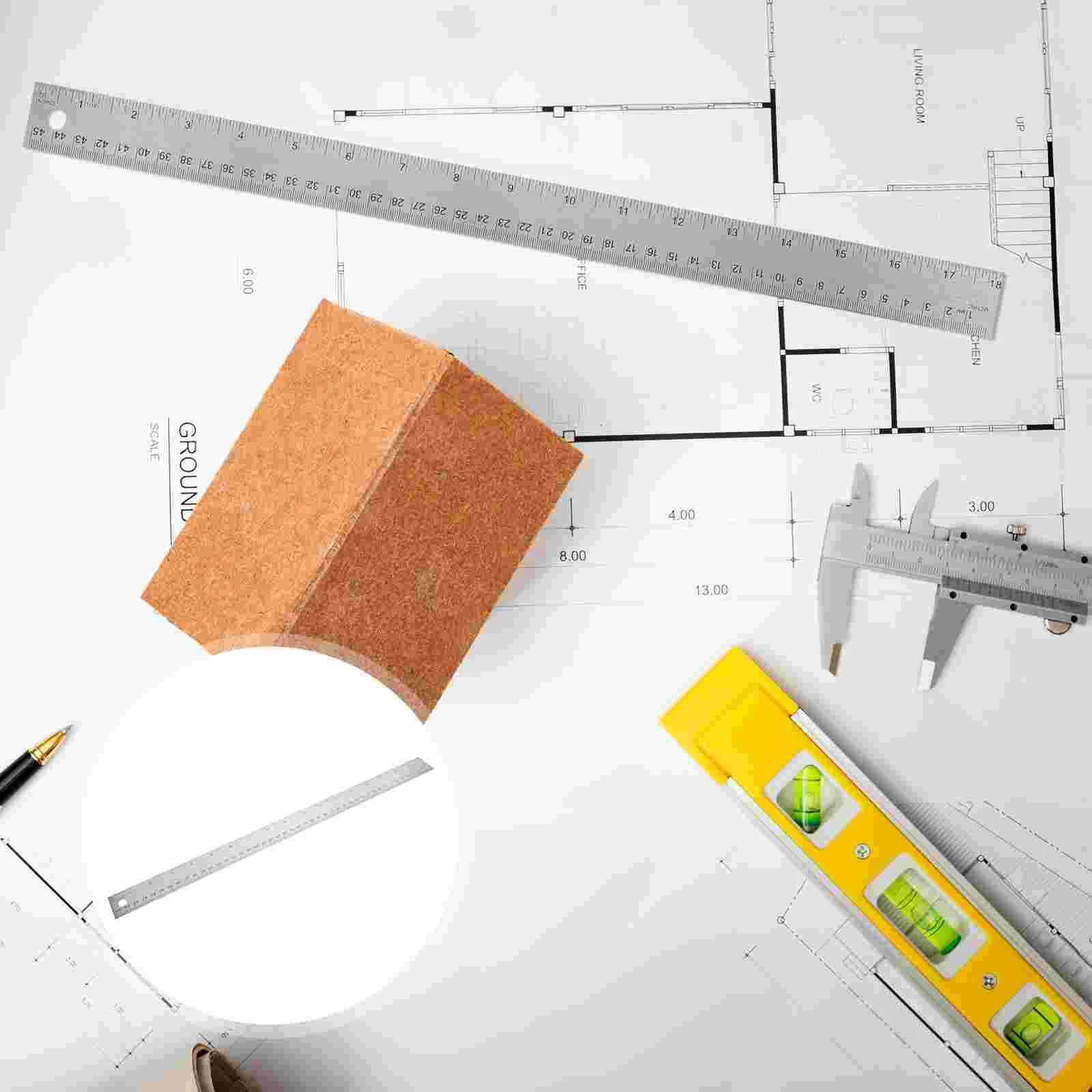 Engineering Ruler Stainless Steel Cork Office Woodworking Measuring Tool Student