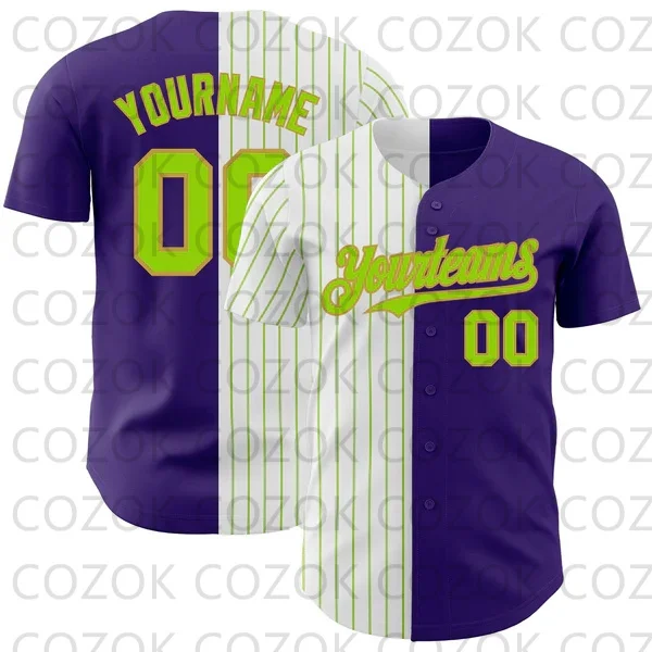 Custom Paarse Kleur Steek Honkbal Jersey Mannen Vrouwen Korte Mouw Shirt 3d Bedrukt Shirt Team Shirts Hiphop Unisex Tops