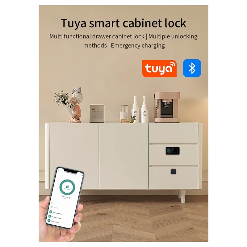 THIVN-Tuya Inteligente Impressão Digital Sem Punch Cam Lock Armário Fechadura Porta Gaveta Arquivamento Post Mail Locker Fechaduras de Armário