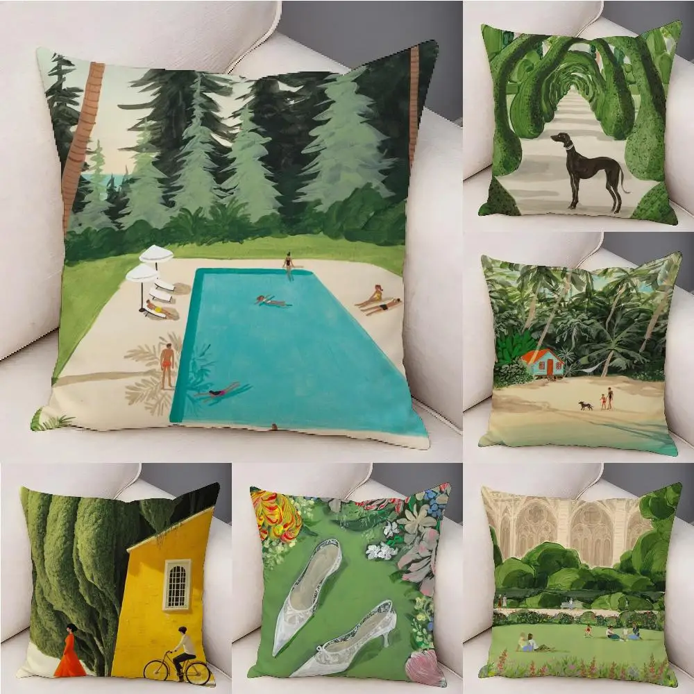 Illustration Art Y-Yukiko N-Noritake Cushion Cover Plush Decorative Pillow Case With Hidden Zipper Fashion Room Decor For Home