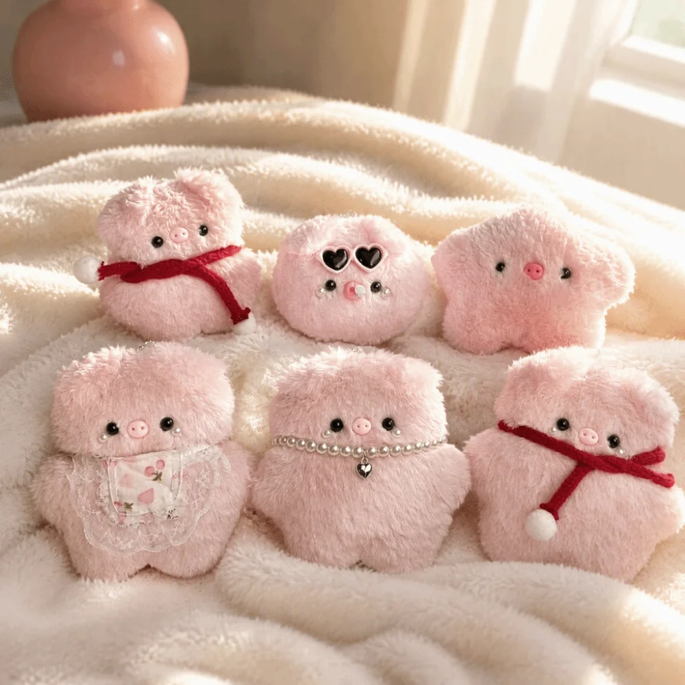 Cartoon Design Pig Keychain Creative Shape Soft Material Cartoon Pig Scarf Bib Detail Fluffy Texture Pendant