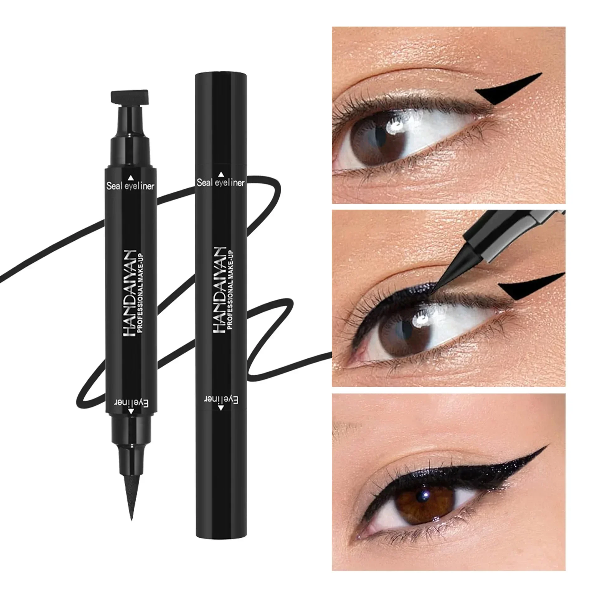 Penna per eyeliner liquido colorato con timbro alato 2 IN1 Impermeabile ad asciugatura rapida Doppio attacco Nero Blu Rosa Marrone Sigillo Eye Liner Strumento per il trucco