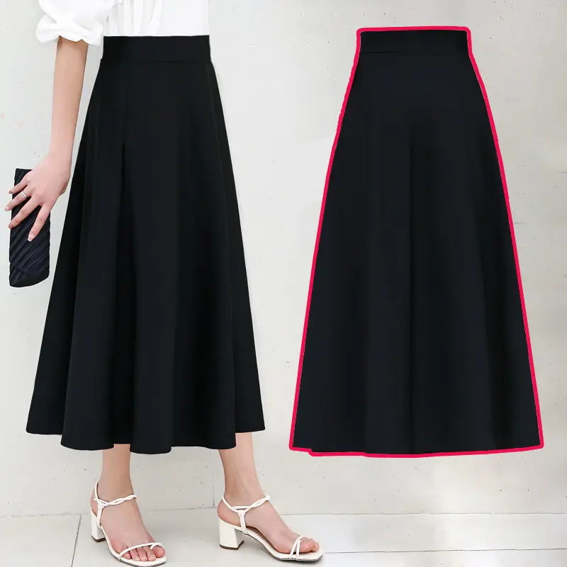 Temperament Fashion Solid Color Pocket A-line Skirt High Waisted Office All-match Casual Slim Summer Lady Umbrella Skirt