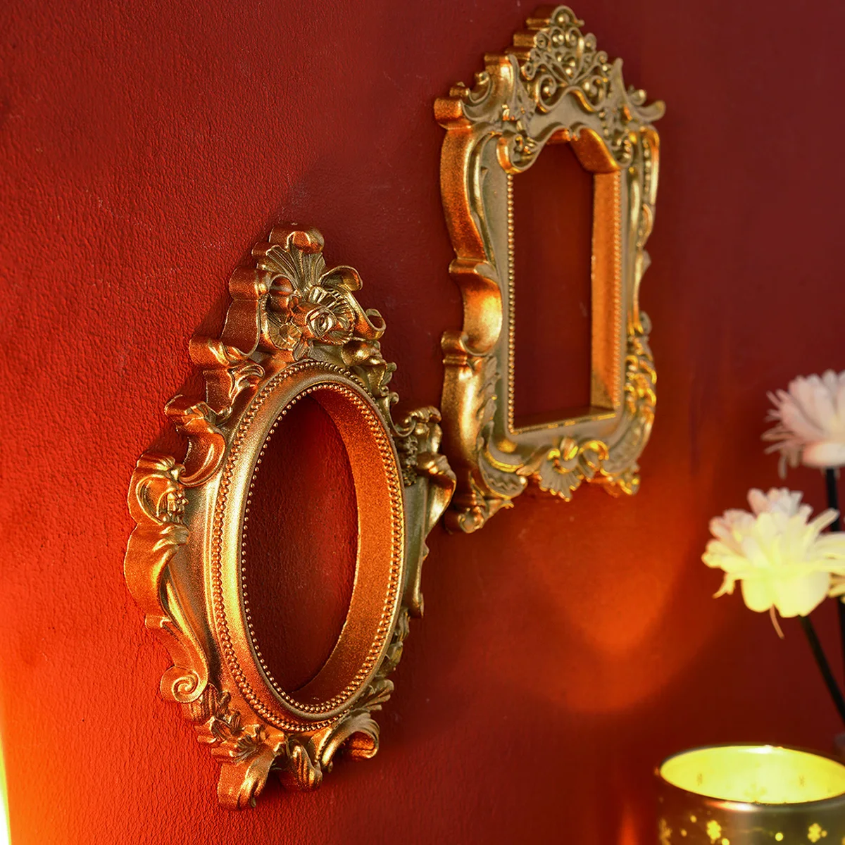 1PC, European-style Resin Material with Golden Pattern Prop Frame, DIY Wall Decoration, Suitable for Shooting Props