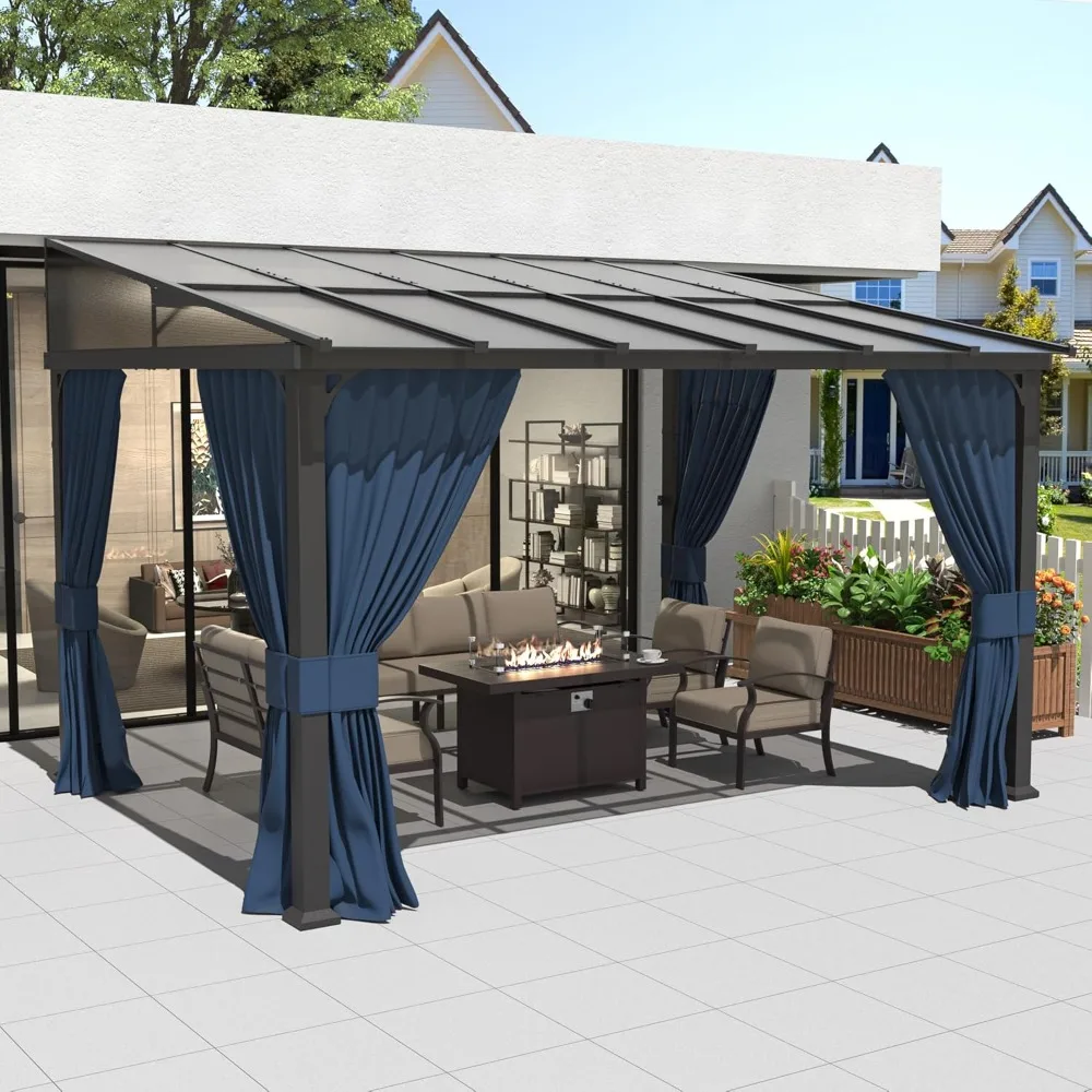 10’ x 12’ Gazebo, Gazebo Outdoor Pergola, Hardtop Lean to Gazebo Canopy Awnings with Sloped Roof and Sturdy Steel Frame