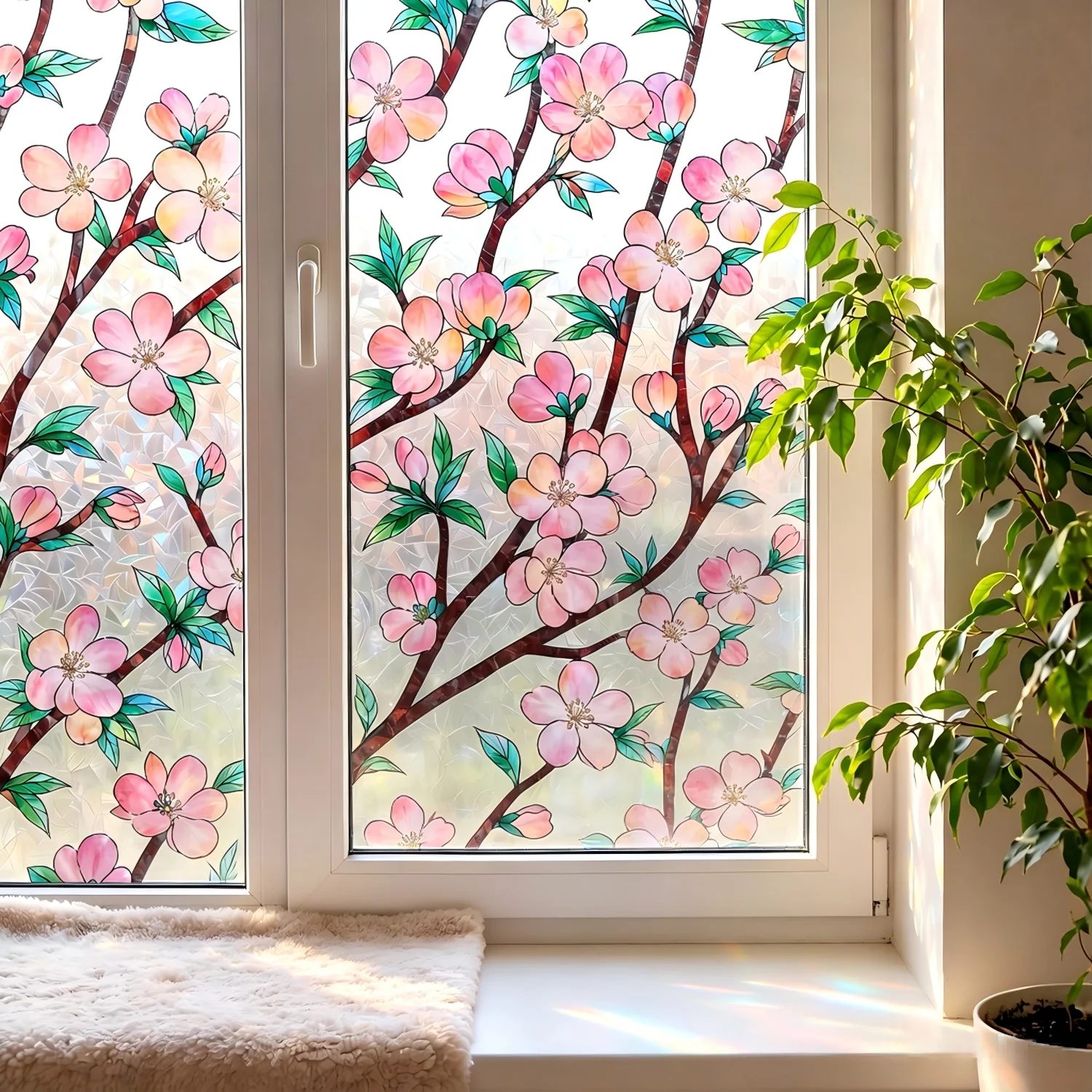 3D Rainbow Stained Glass Window Privacy Film Static Cling Non-Adhesive Heat UV Block Decor Tint for Home Indoor Glass Windows