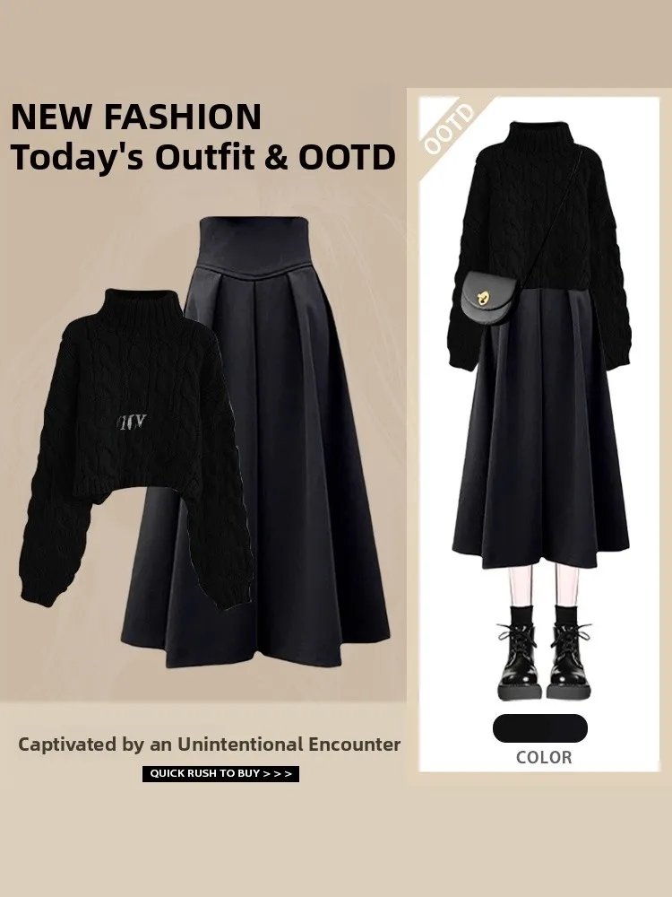 

Autumn Winter Women's High Waist Sweater Skirt Two Piece Set Warm Flattering Faion Commute Sle plus Size Options