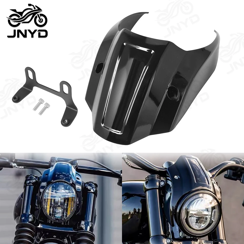 JNYD Motorcycle Front Headlight Fairing Gloss Black Headlamp Mask Cover For Harley Softail Street Bob FXBB FXBBS 2018-2022