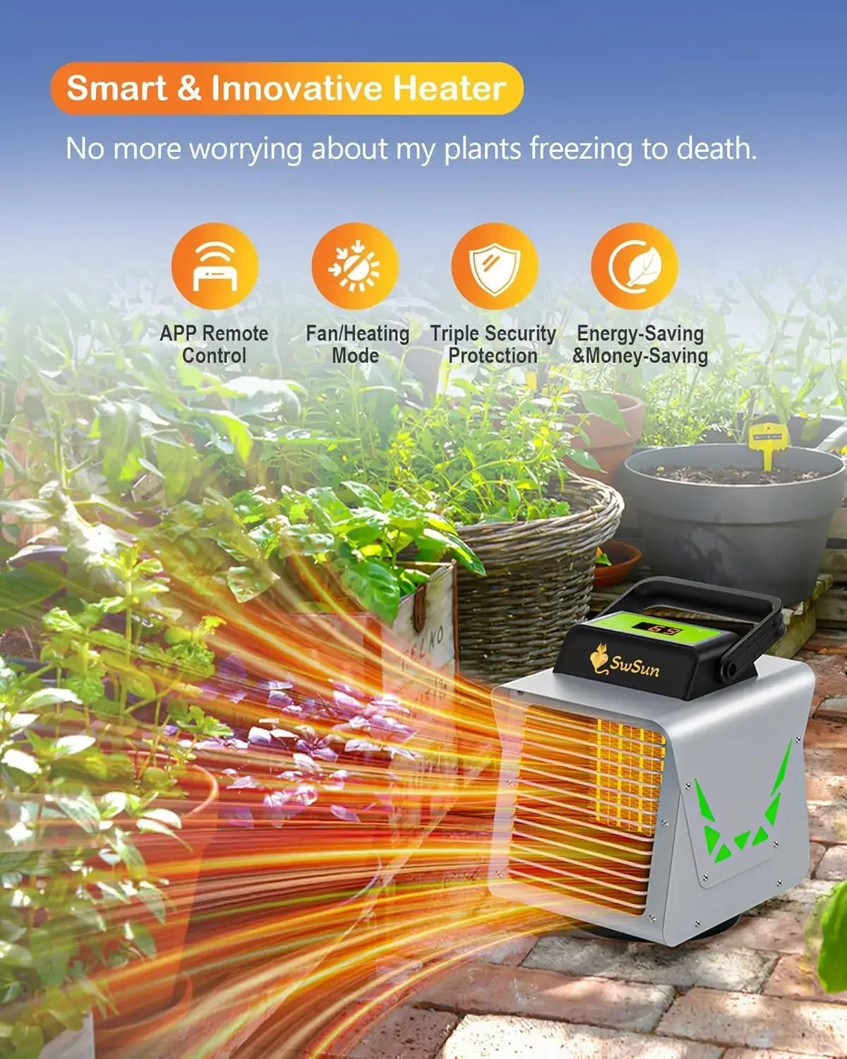 1500W Greenhouse Heater with APP Remote Control & Smart Control Panel,Plants & Vegetables,Garage, Grow Tents, Sunroom