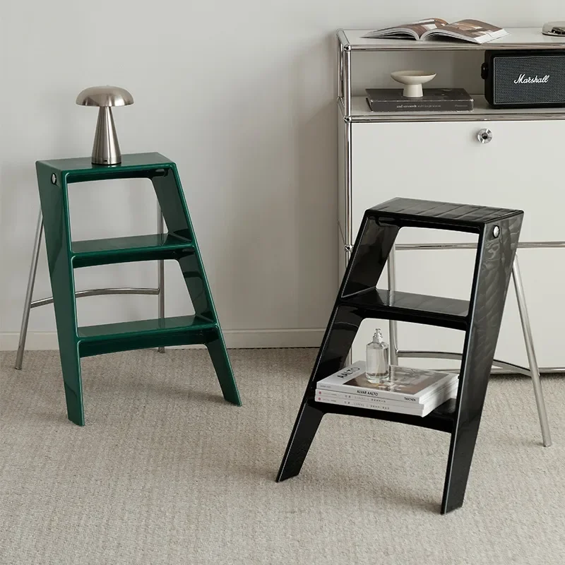 Nordic Folding 3 Step Ladder Rack Multi Functional Indoor Shelf Herringbone Design Space Saving Storage Stand for Home