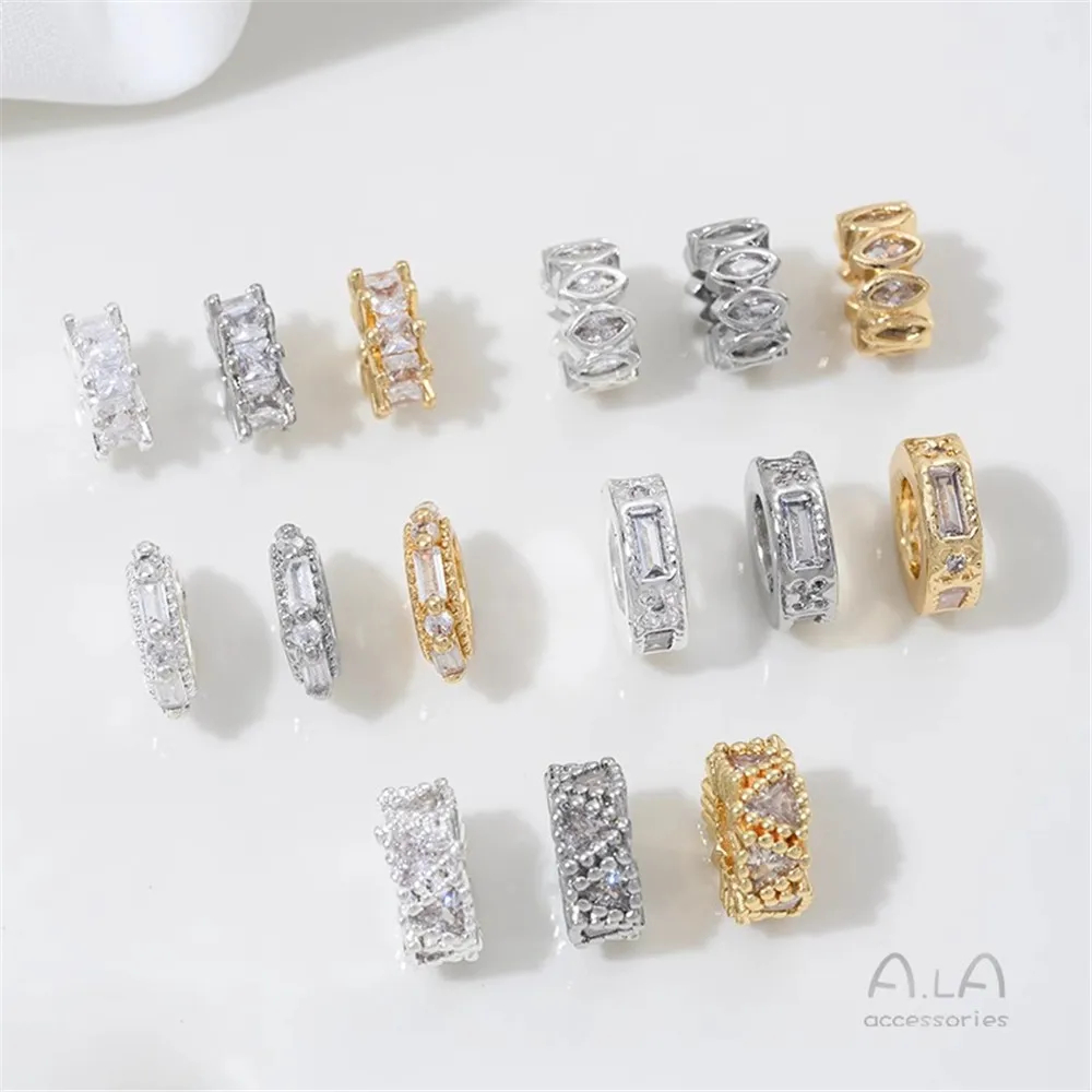 T358 14K Gold-plated, Pure Silver Zircon Beads, Crystal Spacers, Diy Hand-strung Pearl Bracelet, Jewelry Accessories