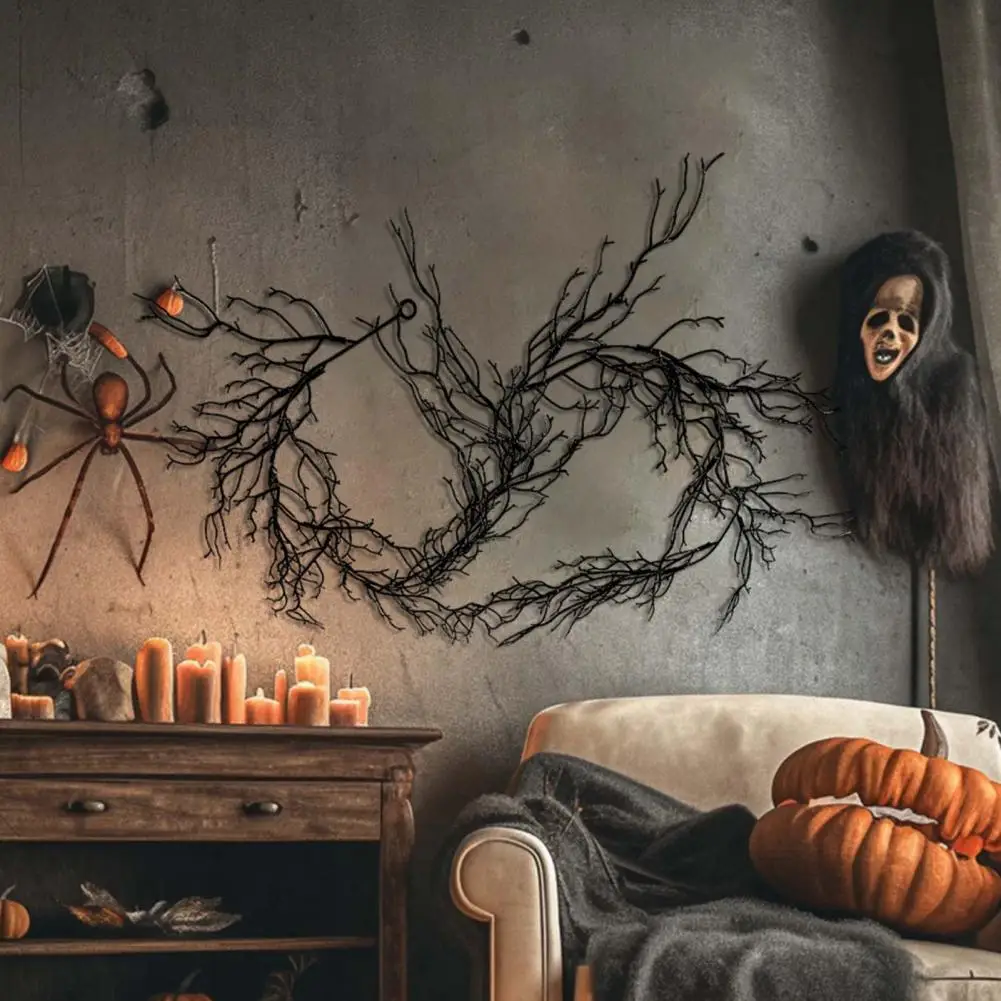 Guirxiété de vigne de saule d'Halloween, décoration intérieure et extérieure, branche noire artificielle, maison et jardin, 195cm