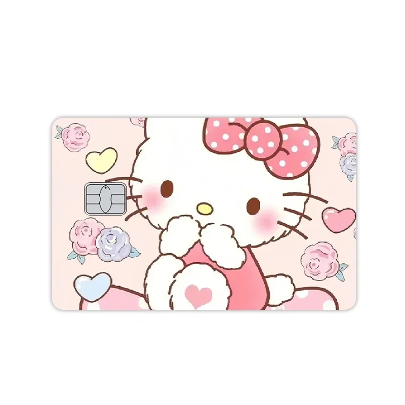 Couverture de Film de dessin animé Hello Kitty, autocollants en PVC Laser Star Kawaii pour carte bancaire de débito de crédit, petite et grande sans puce, peau imperméable