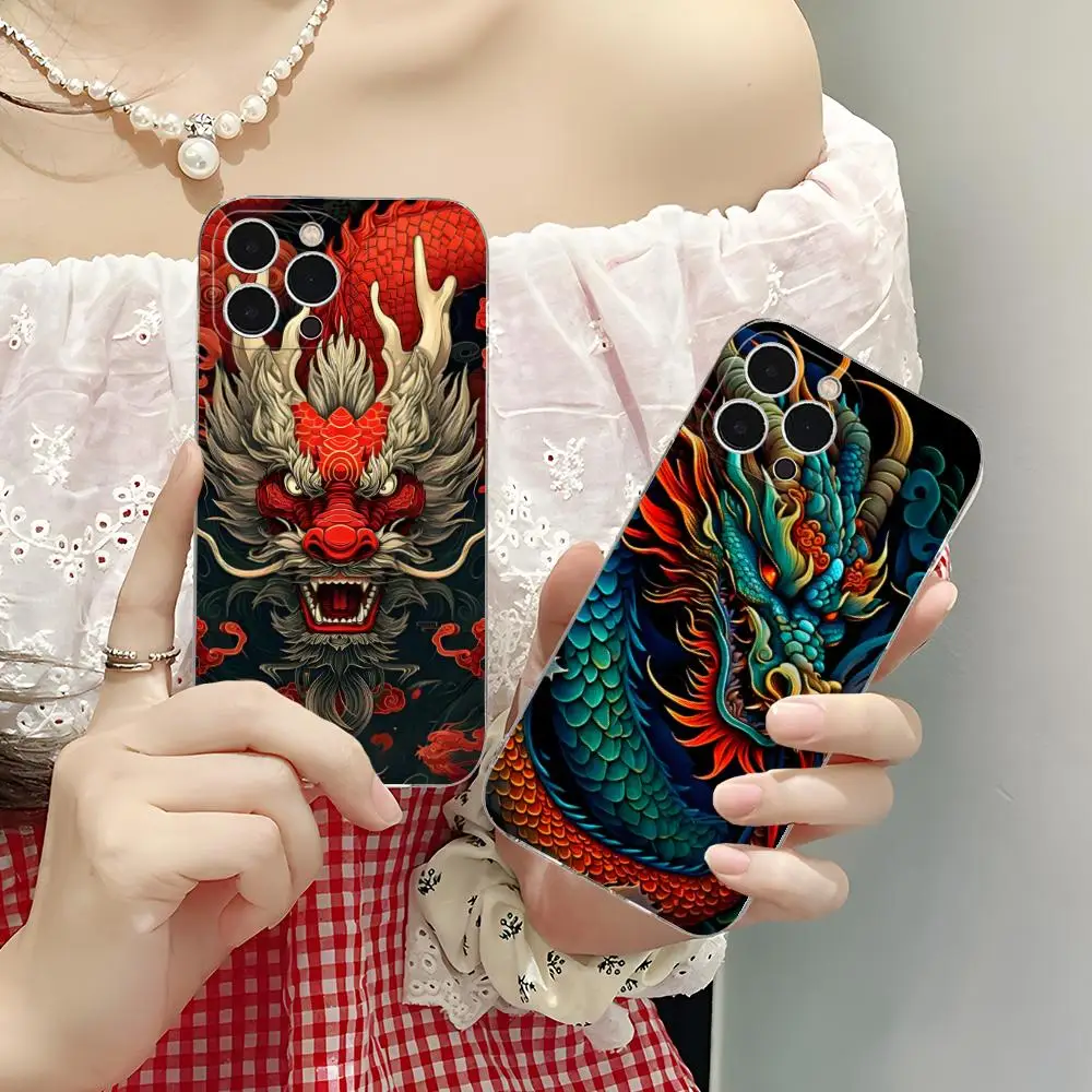 

Чехол для мобильного телефона East Orient Dragon для iPhone 16, 15, 14, 13, 12, 11 X XR XS 8 6 Pro Max Plus, мини-смартфон с прозрачной цветной печатью