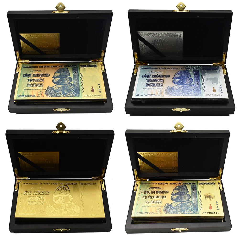 50pcs/box Zimbabwe $Z100 Yottalilion/100 Quadringentillion/5 Octillion/100 Centillion Dollar Gold Foil Banknote Favorite Gift