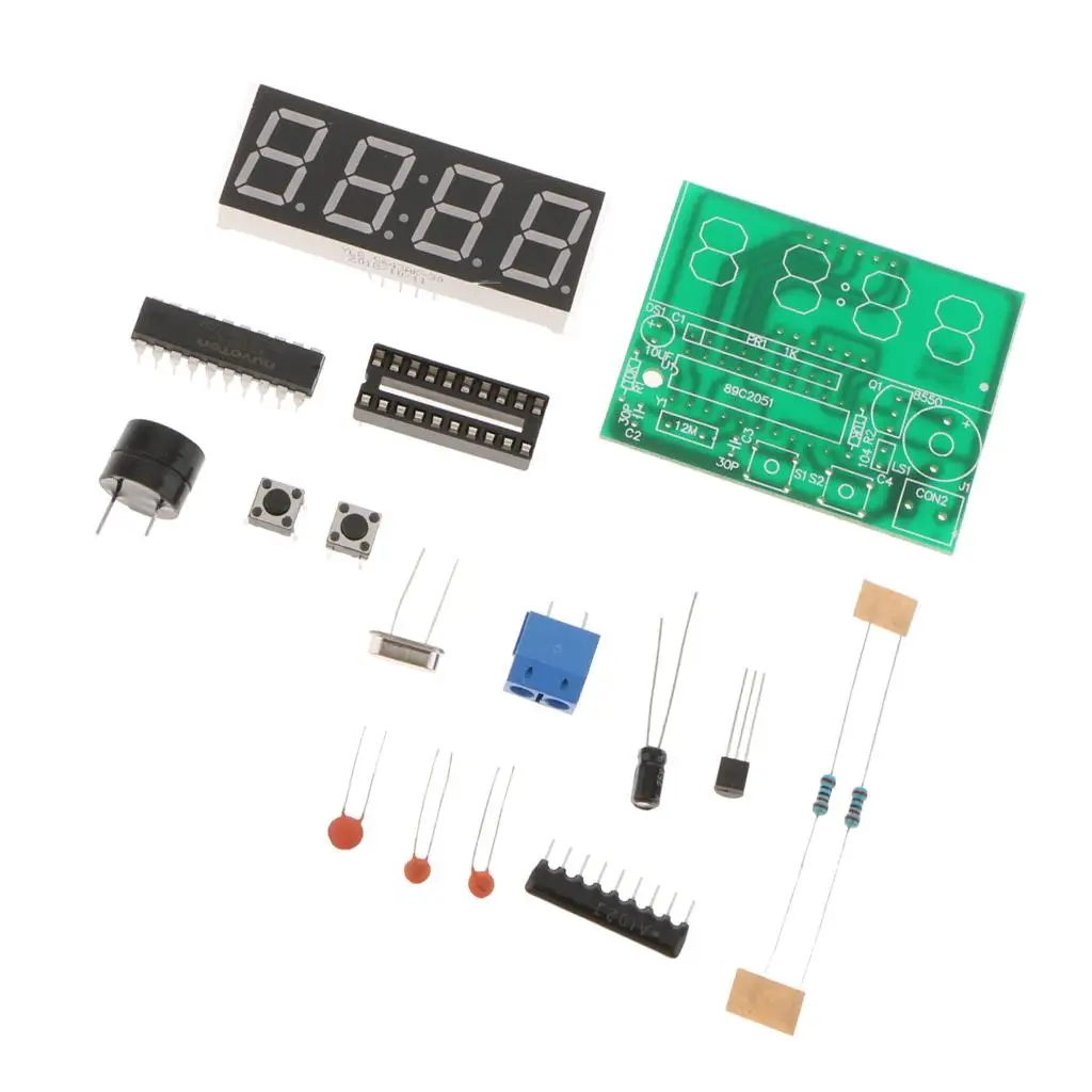 Clock Electronic Production Suite Time Chip AT89C2051 FR-4 PCB for Students
