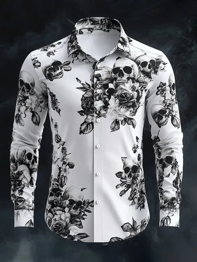 

Men's Long Sleeve Shirt Stripe Graphic 3D Print Slim Fit Skull Outdoor Streetwear Button Clothing Fashion Style Design Tops