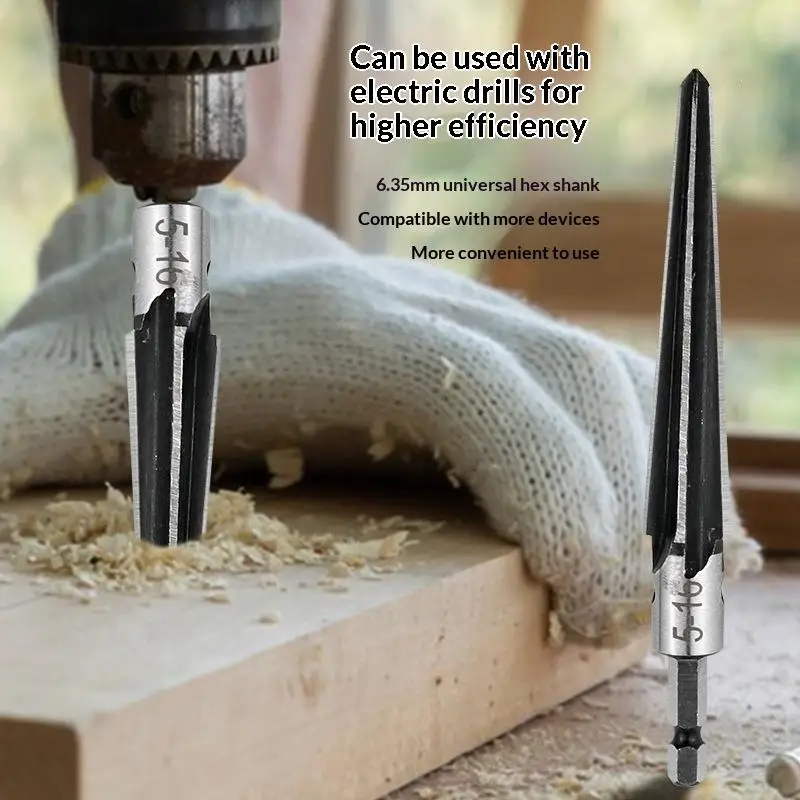 ~3-13/5-16 Mm T Handle Taper Reamer 6 Fluted Chamfer Reaming Guitar Bridge Pin Hole Handle Tapered Reamers Woodworker Tool