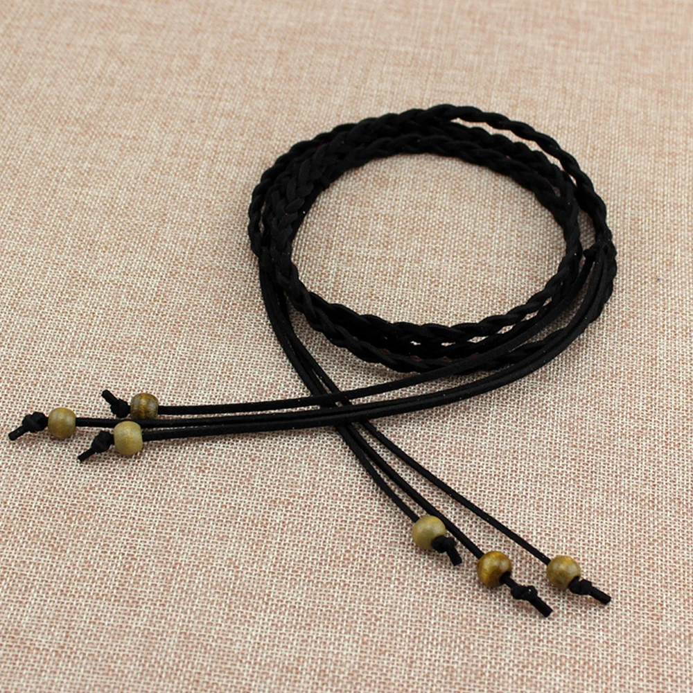 

Fashion Handmade Braided Tassel Belt Bohemia Thin Knotted Belt Waist Rope Female Dress Waistband Solid Color Women Accessories