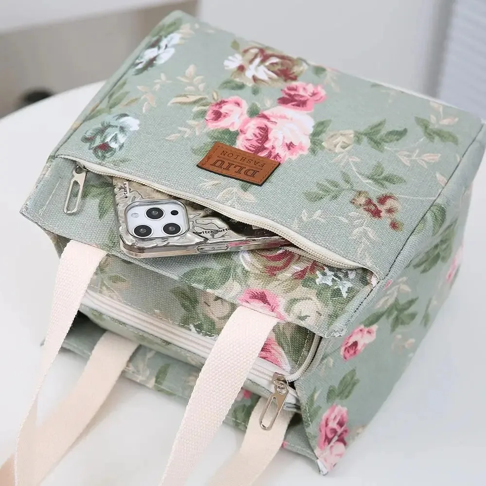 Aesthetic Floral Print Lunch Bag, Insulated Large Capacity Lunch Bag, Thermal Cooler Handbag For School, Work, Travel & Picnic