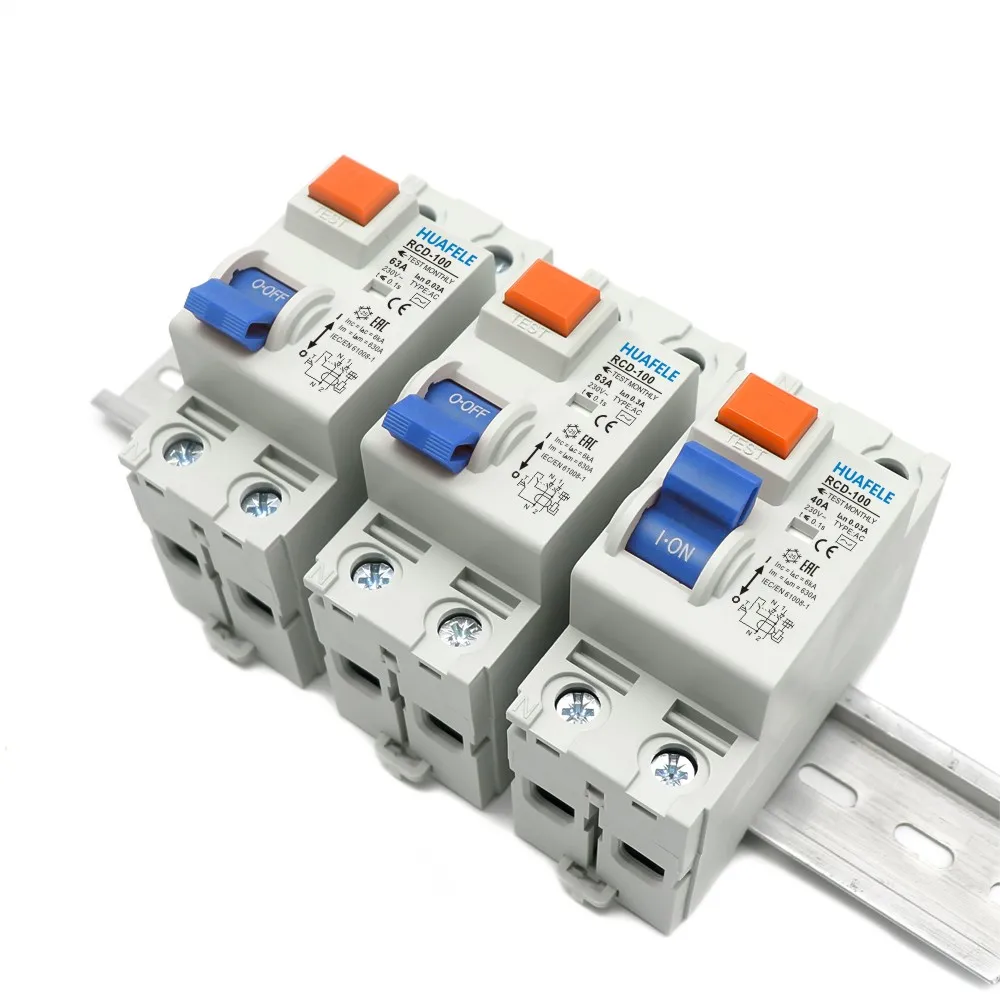 RCCB Type AC 2P 4P Residual Current Device RCCB 40A 63A 100A 30mA 6KA Din Rail 230V 400V Differential Breaker Safety Switch