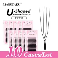 10 estuches/lote MASSCAKU forma de U 6D W extensiones de pestañas longitud mixta hecha a mano doble puntas prefabricadas Fans volumen pestañas postizas en Stock