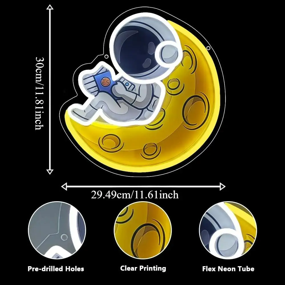 Astronaut Reading on Moon Neon Sign Dreamy Wall Decor for Room Bedroom Light Space Theme Bar Sign Unique Gift for Space Lovers