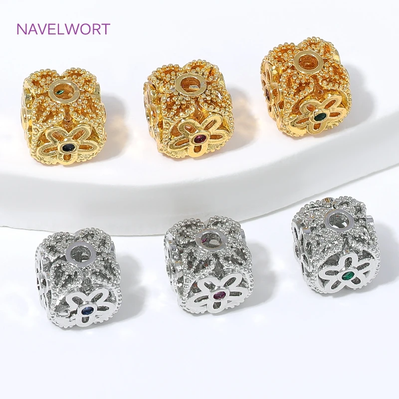18K Gold Plated Hollow Filigree Spacer Beads,Brass Metal Square Loose Bead,Separator For Beads,DIY Jewelry Making Accessories
