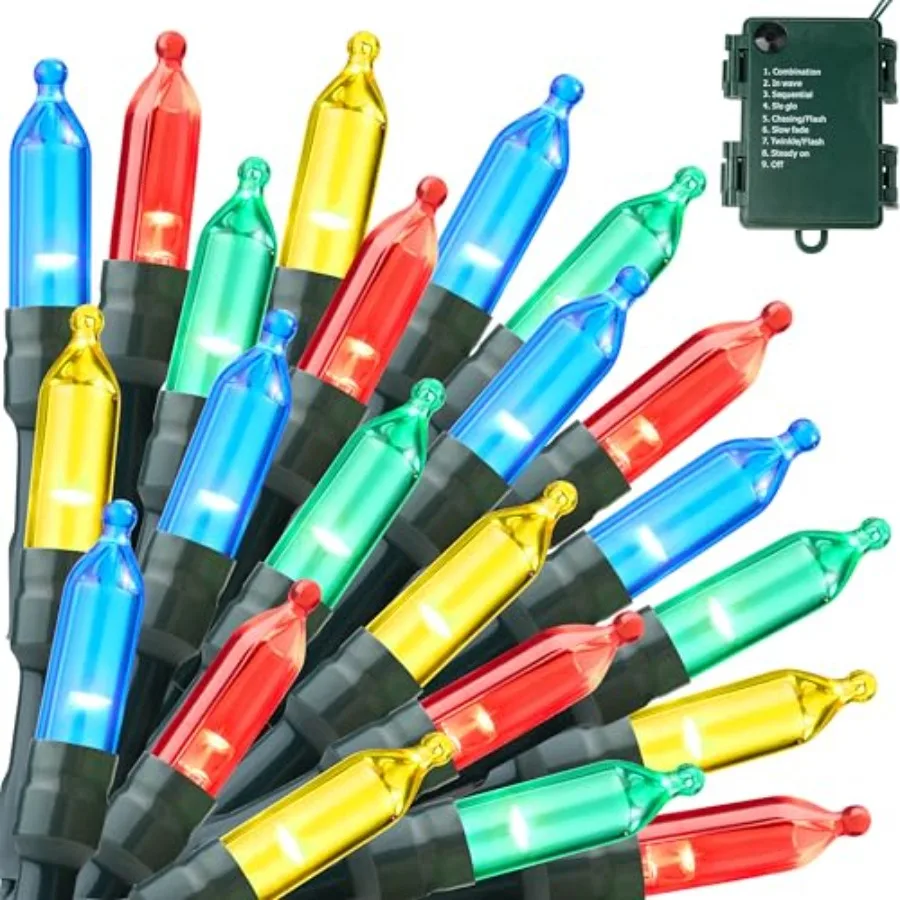 

LED Christmas String Lights, 2×50 Count 32.6FT Battery Operated Christmas Tree Fairy Lights with 8 Modes, Multifunction Green W