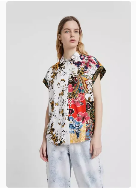 Foreign trade original order, Spanish embroidery and printing, fashionable and casual new product, button up summer shirt