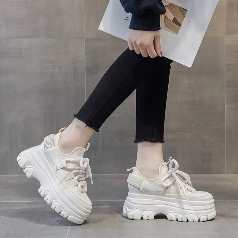 

2025 кроссовки на танкетке на платформе 9 см, женская обувь из натуральной кожи, массивные женские кроссовки на весну и лето, теплая зимняя обувь на меху