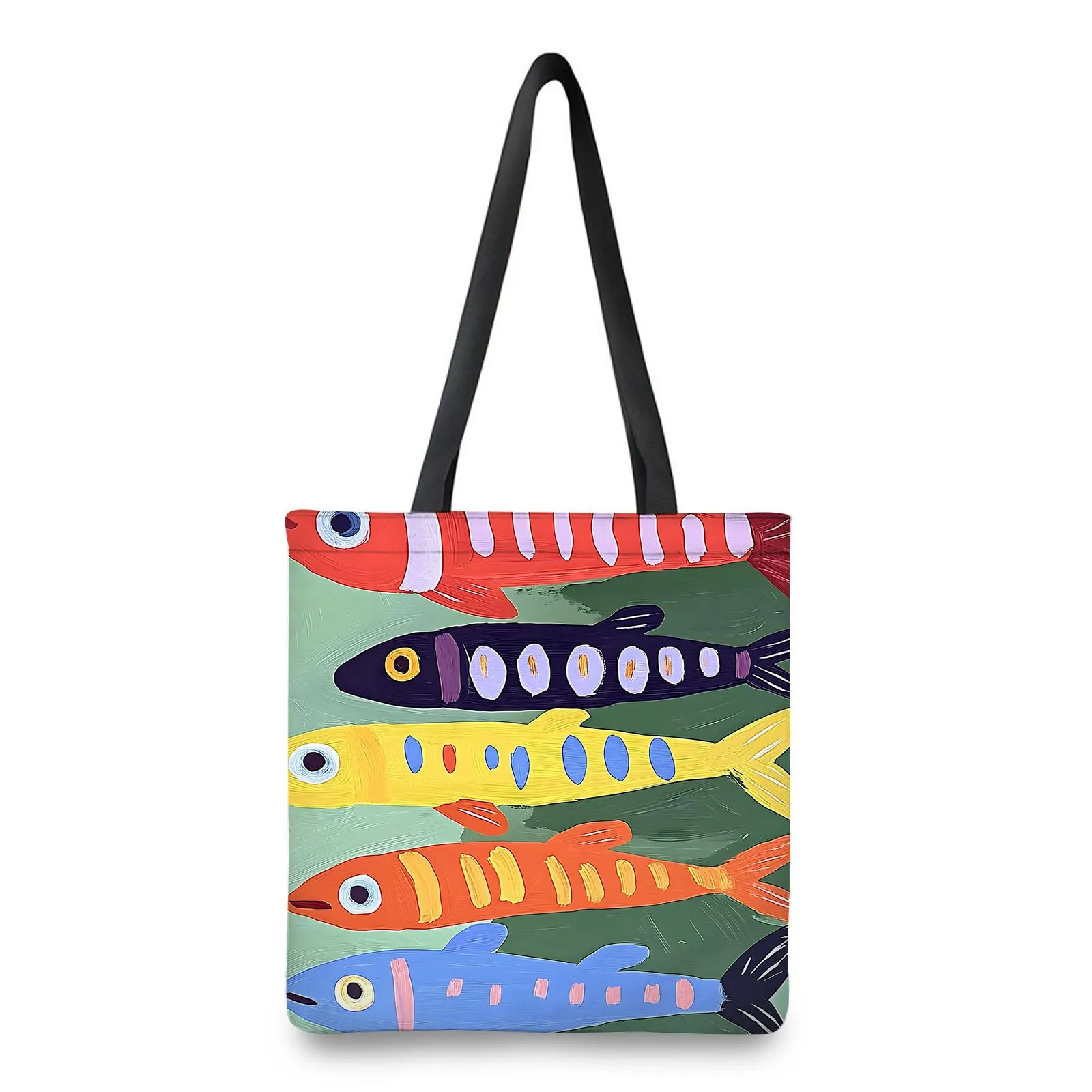 1pc Colorful Fish Series Tote Bag Sturdy Reusable Shopping Bag Vibrant Daily Use Shopping Bag Casual Accessory Sturdy Handle
