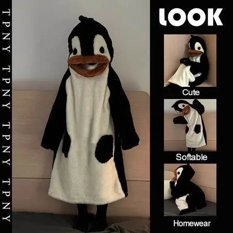 Women's Pajamas Penguin Onesies Flannel Cartoon Animal Robes For Adults  Halloween Christmas Cosplay Costume Loose Sleepwear