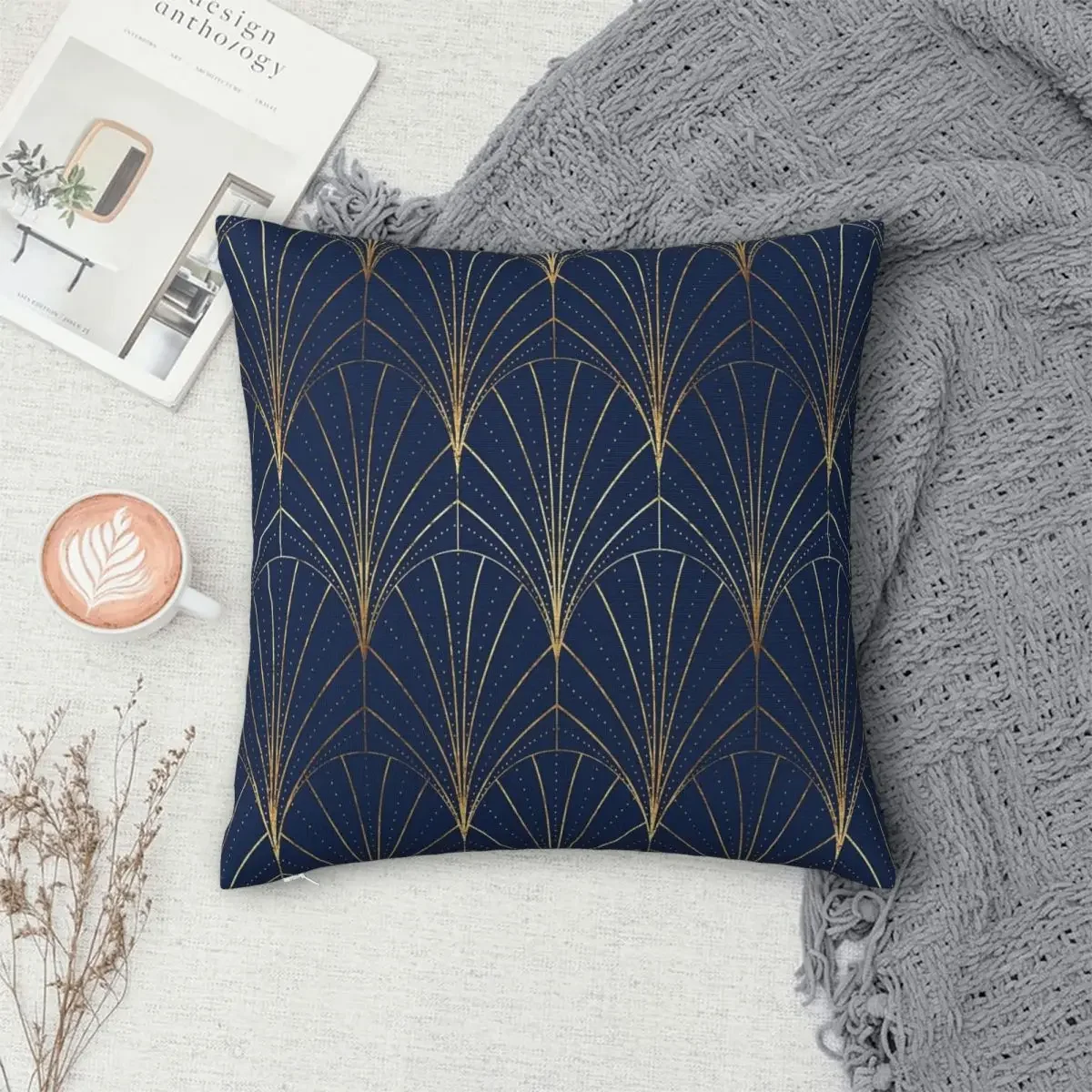 Art Deco Waterfalls Navy Blue Pillowcase Polyester Pillows Cover Cushion Comfort Throw Pillow Sofa Decorative Cushions Used