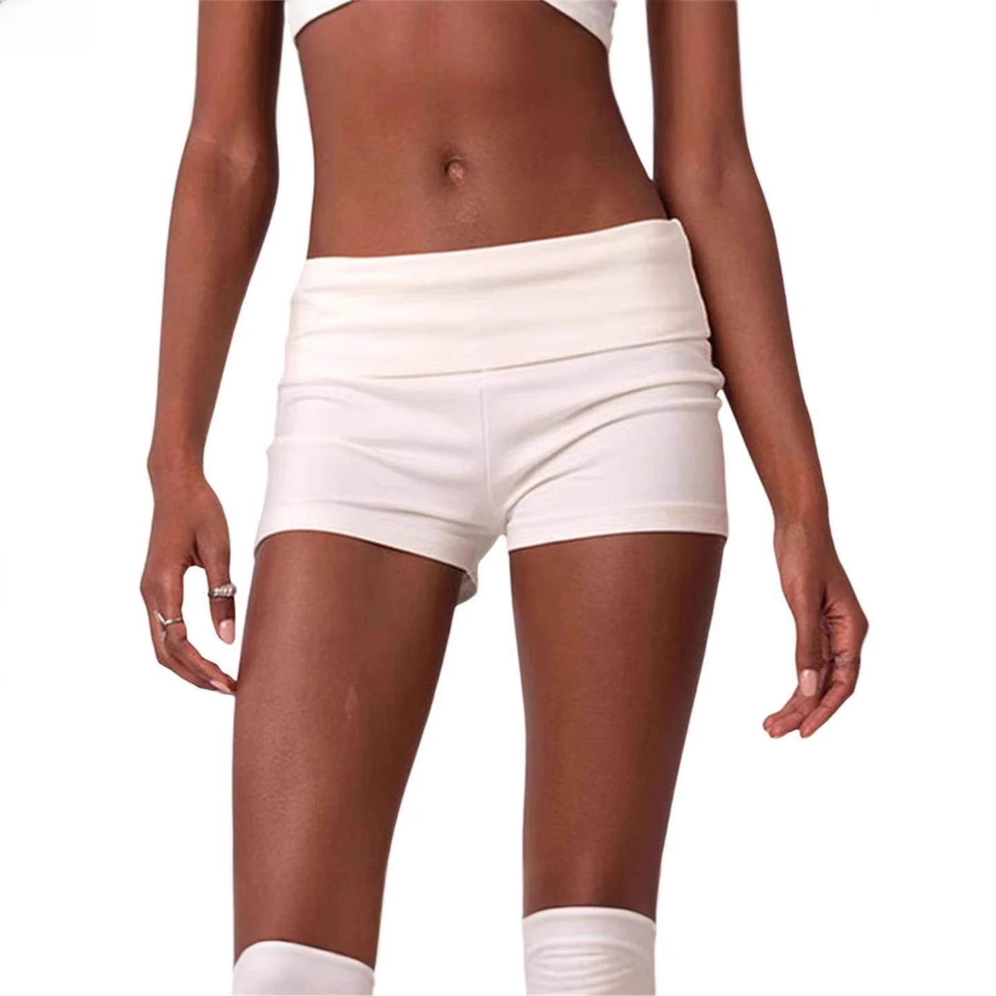 

Low Waist Women's Color Slim Fit ort Pants Summer Faion Set with Waist Stripes Base Layer Hot Pants Casual Wear