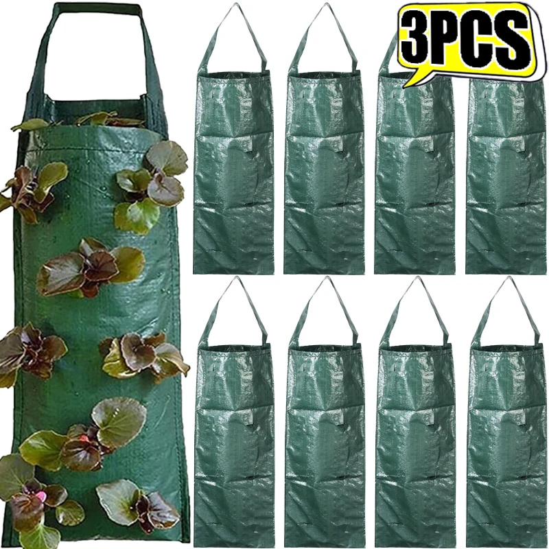 Bolsa colgante para cultivo de plantas, macetero de plántulas de Compost para exteriores, suministros para véranda de jardín, cultivo de frutas y fresas con múltiples bolsillos, 3/1 Uds.