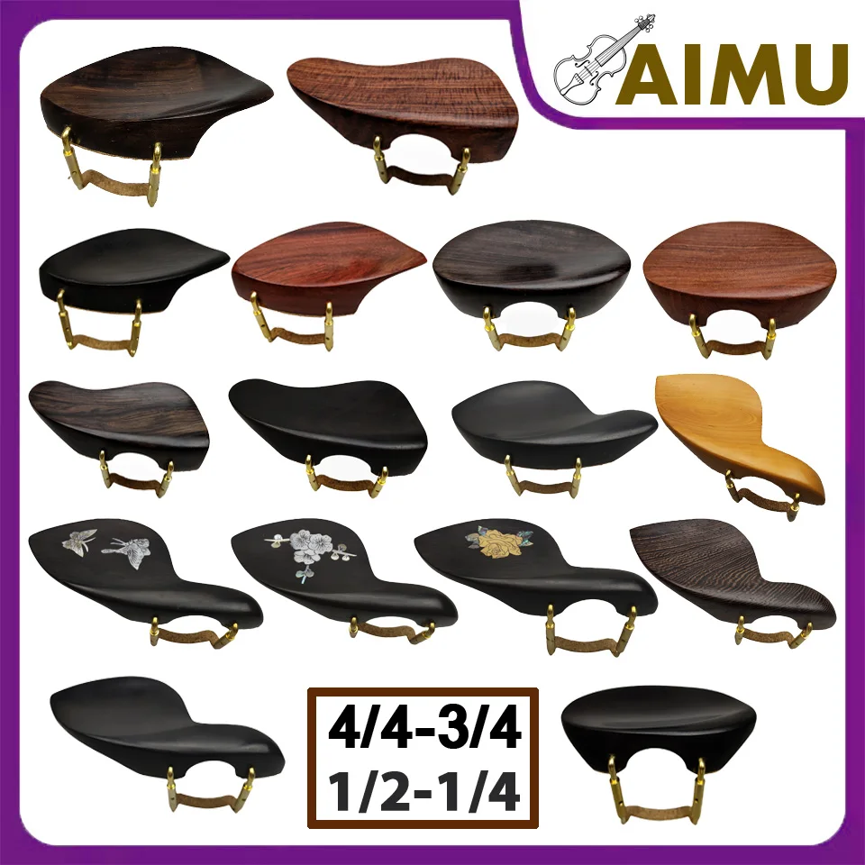 4/4 3/4 1/2 1/4 Violin Chinrest Installed Clamp Fiddle Chin Rest With Gold Metal Bracket Screw Cork Rosewood/Ebony Wood Parts