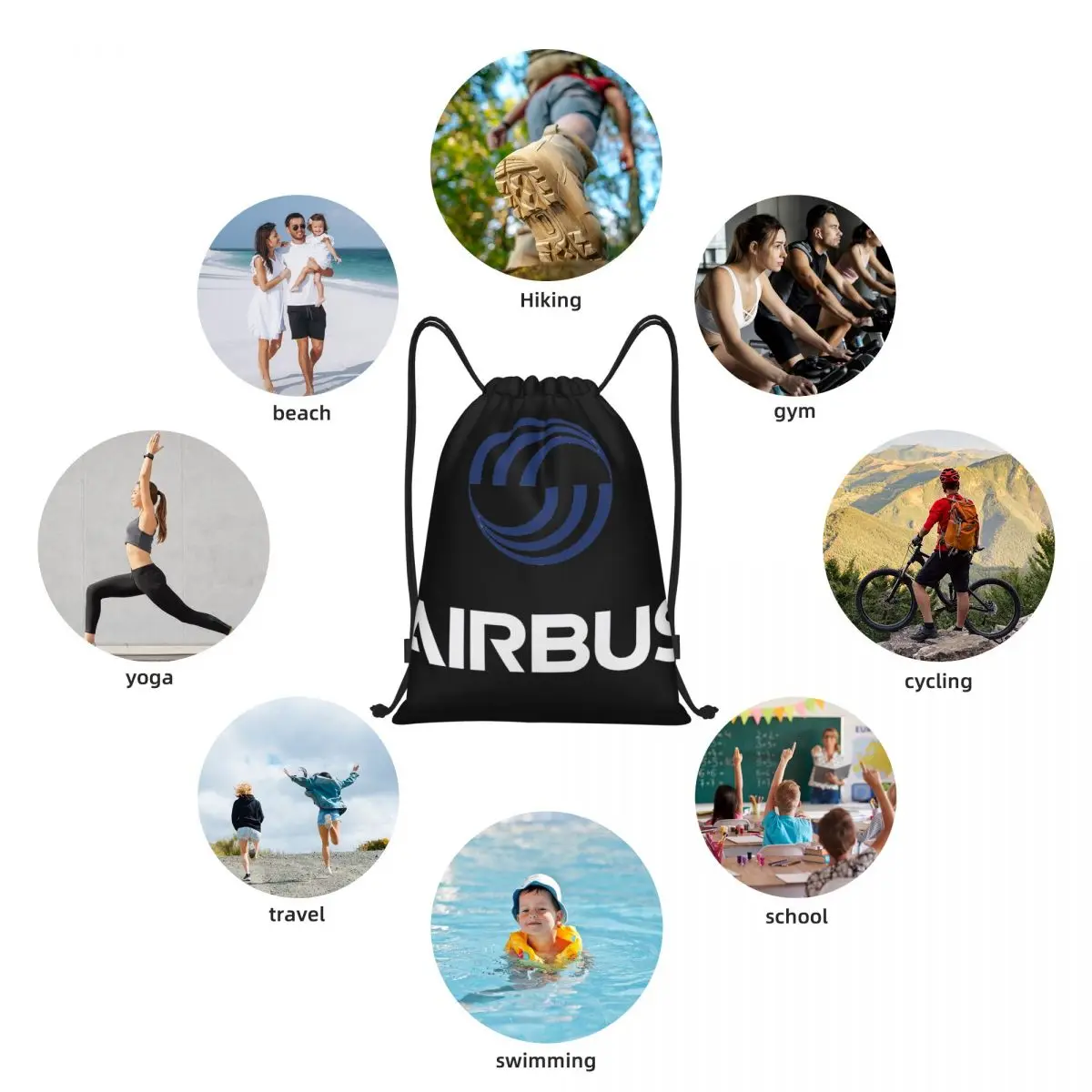 Airbus Logo Portable Drawstring Bags Backpack Storage Bags Outdoor Sports Traveling Gym Yoga