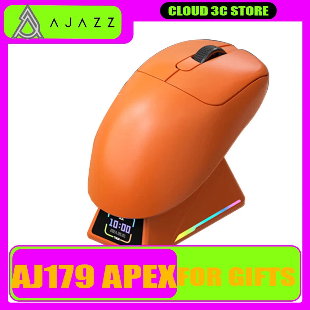 Ajazz Aj179 Apex Wireless Mouse PAW3950 8K Return Magnetic Base RGB Tri Mode Lightweight Esport Gaming Mouse Custom PC Gifts