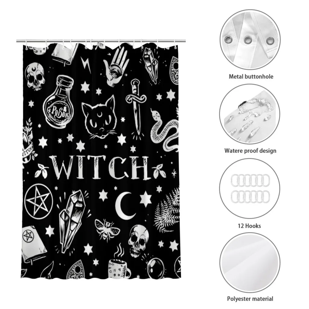 WITCH PATTERN Cat Skull Ouija Shower Curtains  Waterproof Fabric Creative Bathroom Decor with Hooks Home Accessories