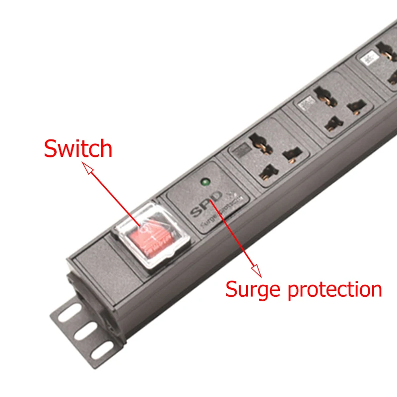 Unidade de tira de energia PDU de montagem em rack de gabinete interface C14 2-8 maneiras proteção contra surtos de soquete universal com interruptor
