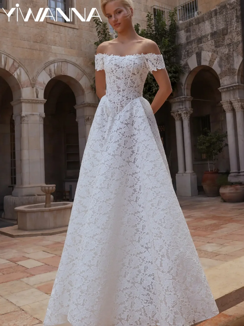 

Off Shoulder Lace Appliques Wedding Dress Elegant Strapless A-line Long Bridal Gown New Customzied Sparkling Dresses For Bride