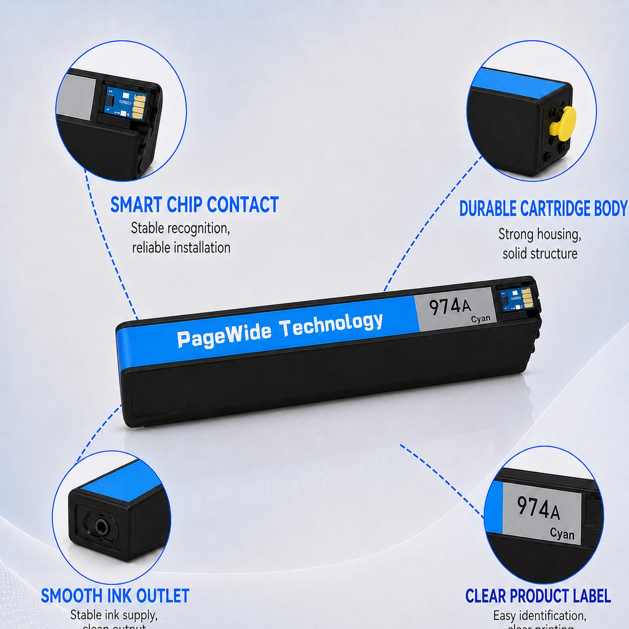 For Hp 974A Cartridge With Full Pigment Ink Chip For Hp PageWide Pro 452dn 452dw 477dn 477dw 552dw 577dw 577z Printer 4Colors