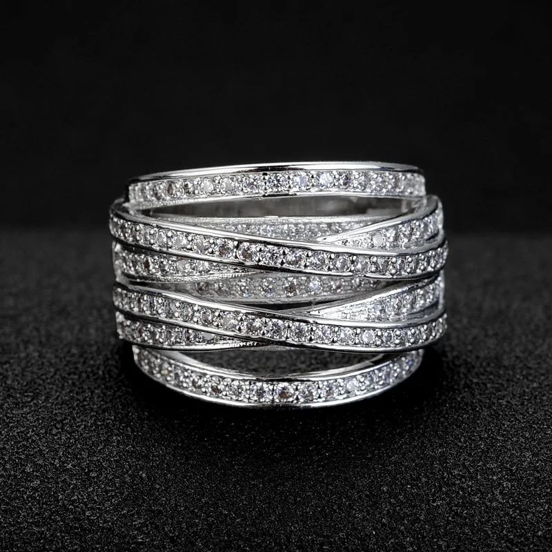 Multi-layer wrapped silver ring, European and American fashion personality micro-inlaid AAA zircon creative multi-ring ring